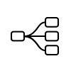 A black and white icon of a network diagram.